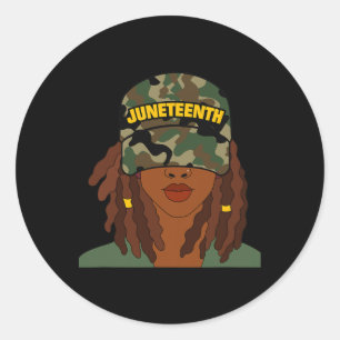 Juneteenth Black Woman Face Locs Camo Hat Classic Round Sticker