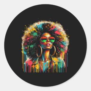 Juneteenth Black Womens Queen Afro African Melanin Classic Round Sticker