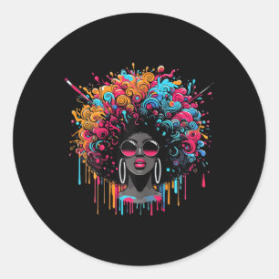 Juneteenth Black Womens Queen Afro African Melanin Classic Round Sticker