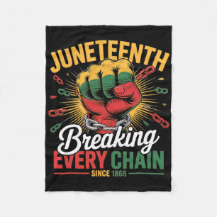 Juneteenth Breaking Chains 1865 Freedom Fist Black Fleece Blanket