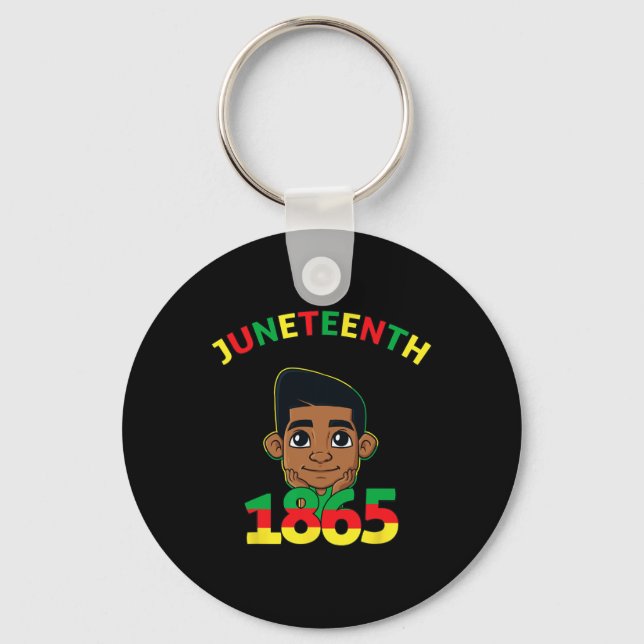 Juneteenth Celebrating 1865 Cool Brown Skin King B Key Ring (Front)