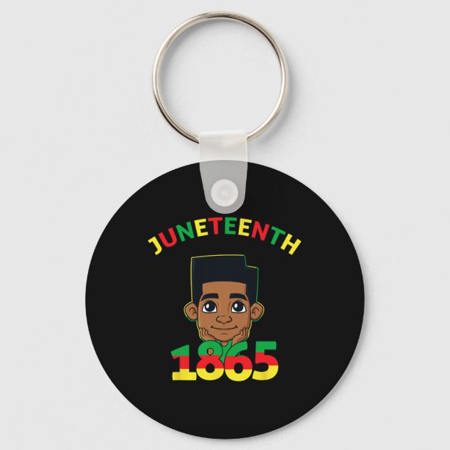 Juneteenth Celebrating 1865 Cool Brown Skin King B Key Ring (Front)