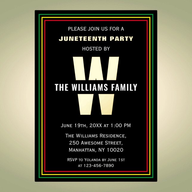 Juneteenth Celebration Party Family Name Monogram (Creator Uploaded)