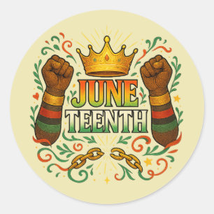 Juneteenth Celebration Raised Fists Crown Classic Round Sticker