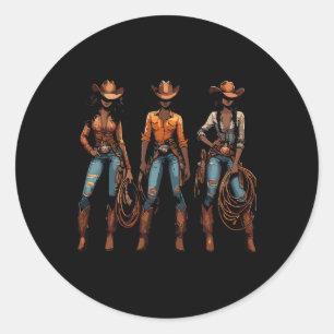 Juneteenth Cowgirl Western Rodeo Melanin Black His Classic Round Sticker