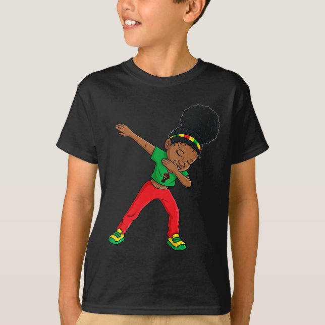 Juneteenth Dabbing Black Princess Cute Brown Skin  T-Shirt (Front)