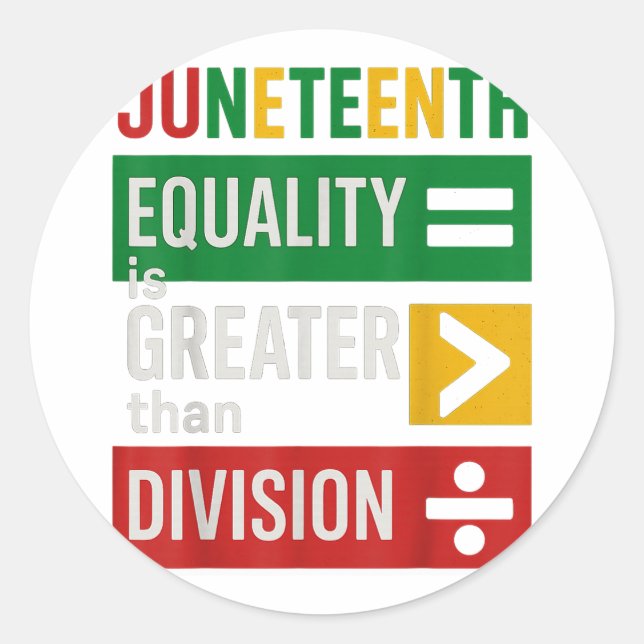 Juneteenth Equality Is Greater Than Division Afro  Classic Round Sticker (Front)