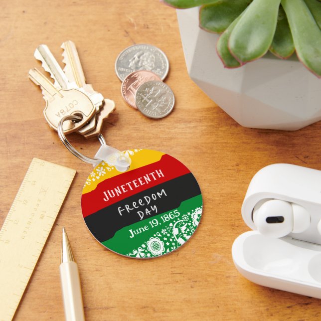 Juneteenth Freedom Day City Celebration Fancy Flag Key Ring (Desk)