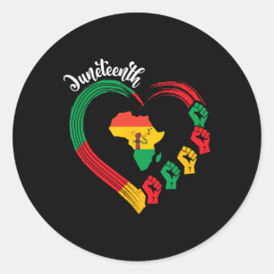 Juneteenth Heart Africa Fist June 19th 1865 Men Wo Classic Round Sticker