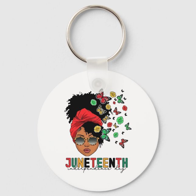 Juneteenth History Freedom Butterfly Melanie Black Key Ring (Front)