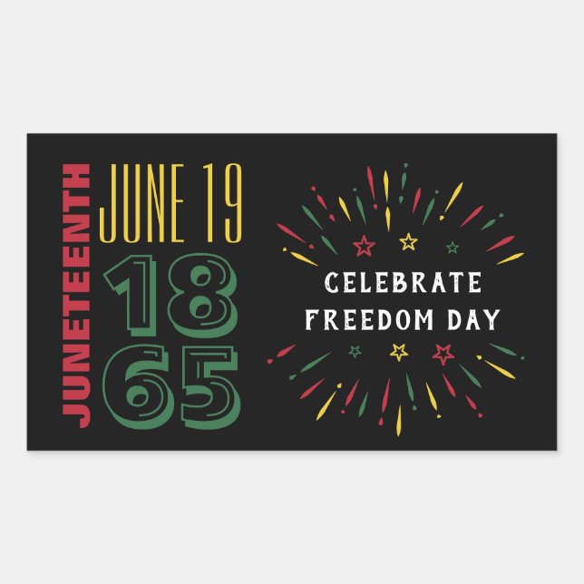 Juneteenth June 19 1865 Black History Fireworks Rectangular Sticker (Front)