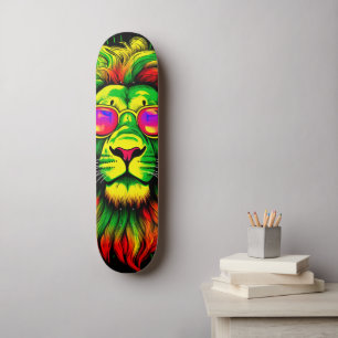 Juneteenth Neon Rasta Lion Head Skateboard