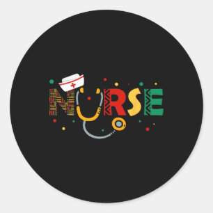 Juneteenth Nurse Melanin Nursing Stethoscope Black Classic Round Sticker