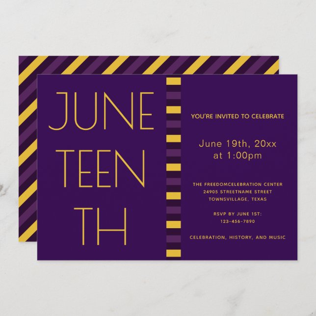 Juneteenth Purple Yellow Freedom Celebration Invitation (Front/Back)
