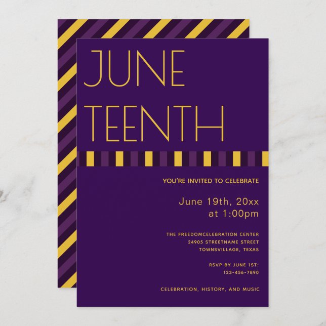 Juneteenth Purple Yellow Freedom Vertical Invitation (Front/Back)