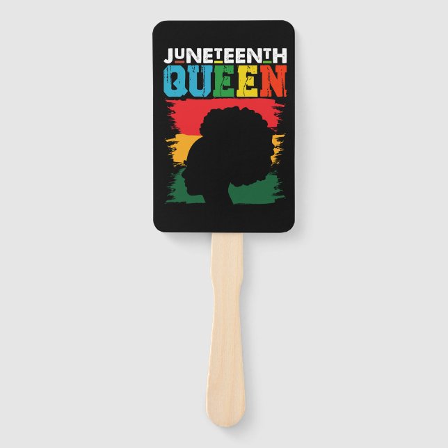 Juneteenth Queen Black Afro Melanin Girl  Hand Fan (Front)