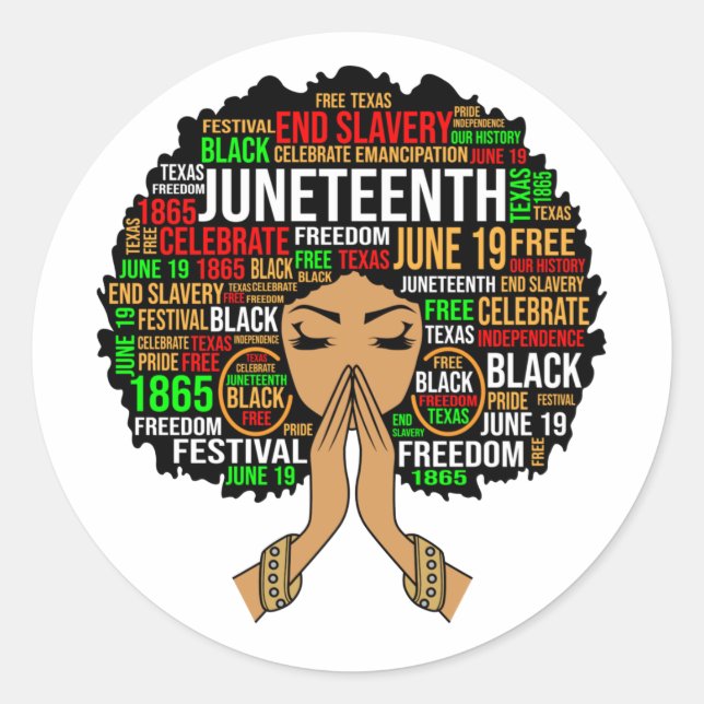Juneteenth Queen Black Melanin Praying Women Sista Classic Round Sticker (Front)