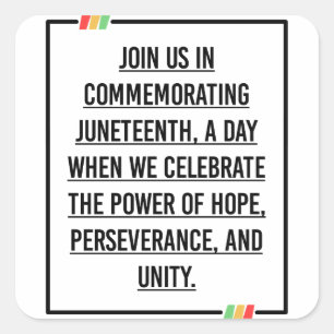 Juneteenth Quotes, Freedom of African American. Square Sticker