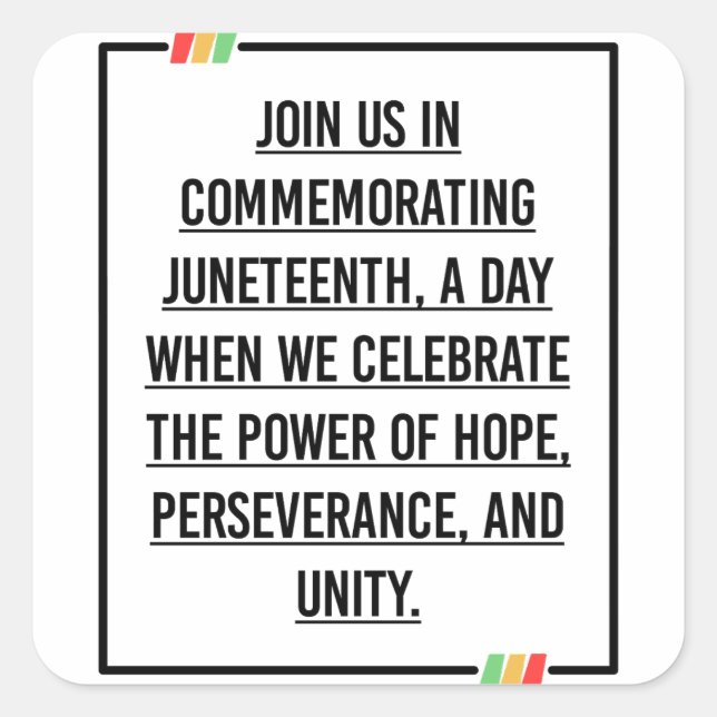Juneteenth Quotes, Freedom of African American. Square Sticker (Front)