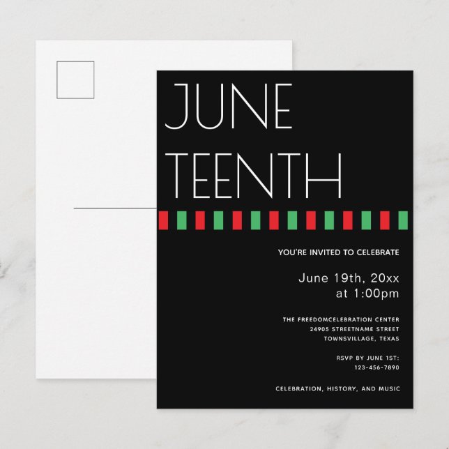 Juneteenth Red Black Green Freedom Invitation Postcard (Front/Back)