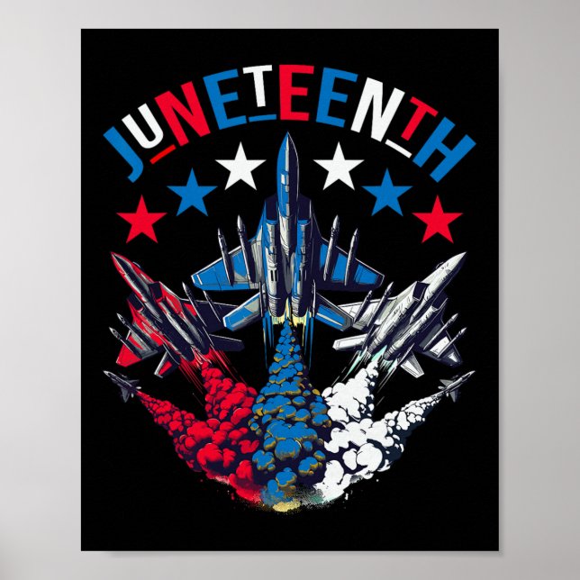 Juneteenth Red White Blue Flag Colours Fighter Jet Poster (Front)