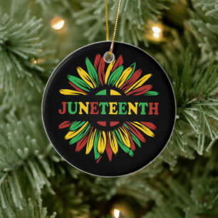 Juneteenth   Sunflower   Red Black Green Ceramic Ornament