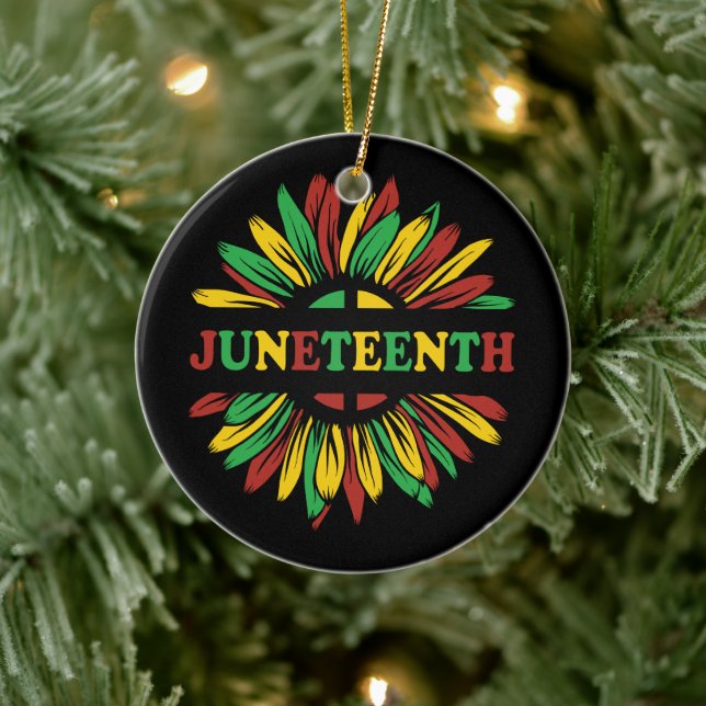 Juneteenth | Sunflower | Red Black Green Ceramic Ornament (Tree)