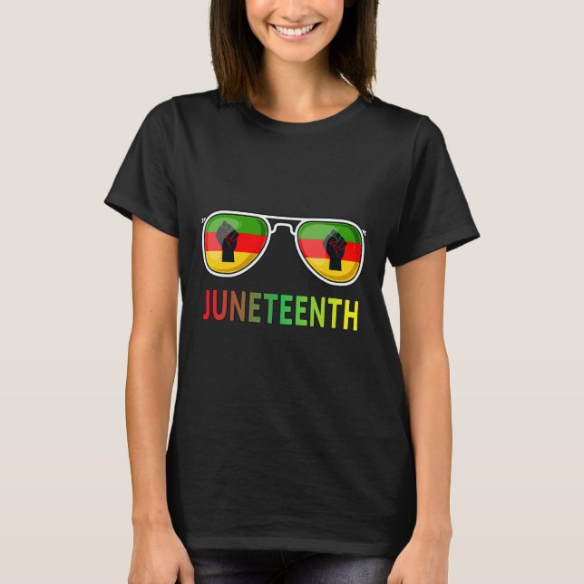 Juneteenth Sunglasses Black Pride Flag Fists Men W T-Shirt (Front)