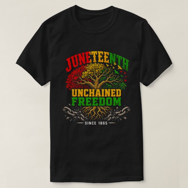 Juneteenth Unchained Freedom Heritage Tree T-Shirt (Design Front)