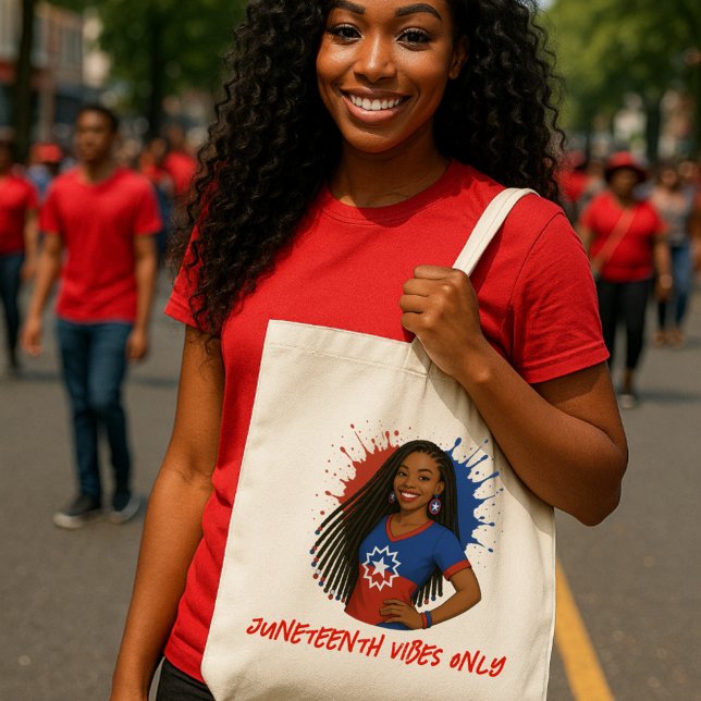 Juneteenth Vibes Only Red, White, and Blue Tote Bag (Creator Uploaded)