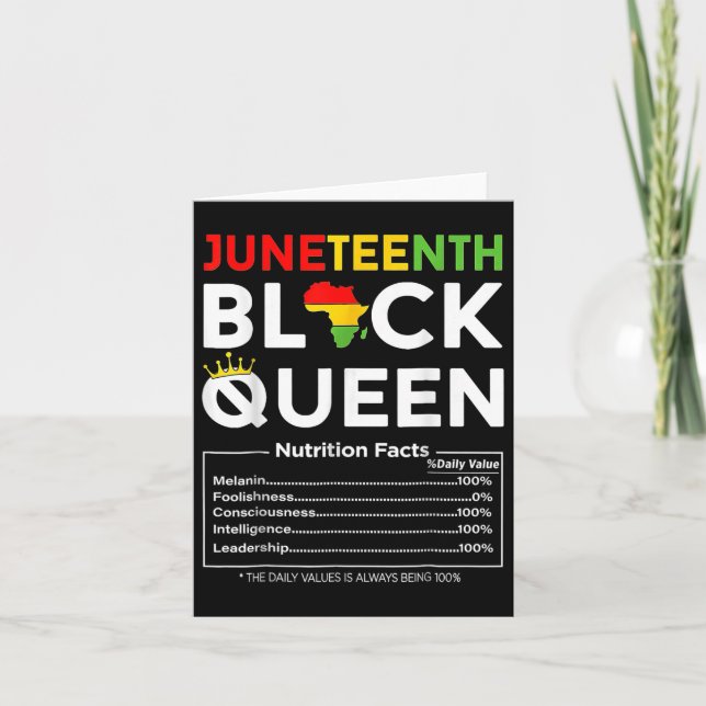 Juneteenth Womens Black Queen Nutritional Facts  Card (Front)