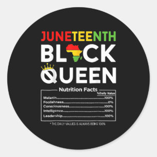 Juneteenth Womens Black Queen Nutritional Facts Classic Round Sticker