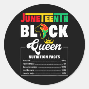 Juneteenth Womens Black Queen Nutritional Facts Fr Classic Round Sticker