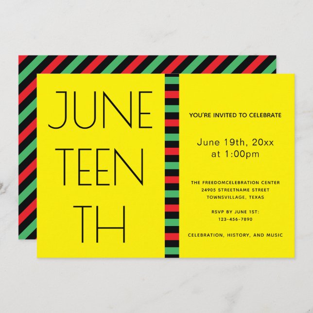 Juneteenth Yellow Freedom Celebration Invitation (Front/Back)