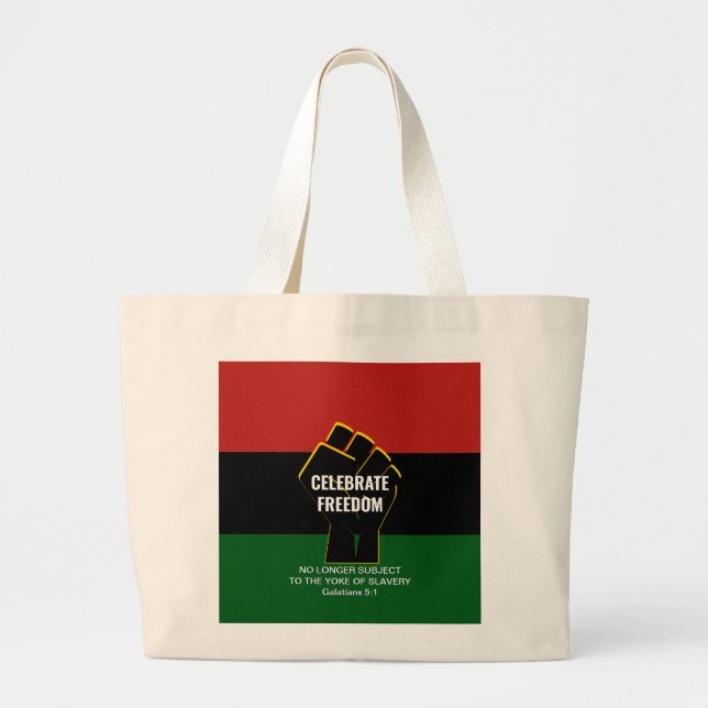 Juneteeth | CELEBRATE FREEDOM | Christian Large Tote Bag (Front)