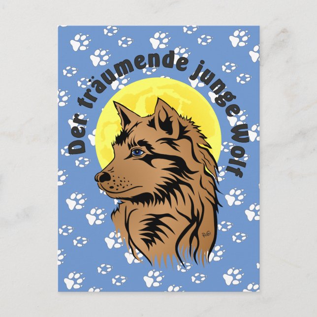 junger träumender Wolf Postkarte Postcard (Front)