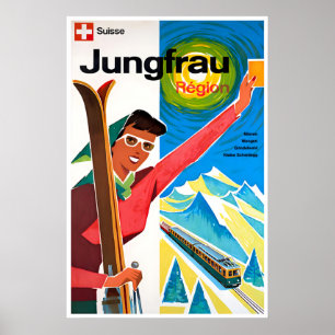 Jungfrau Ski Poster Switzerland Travel Art Print