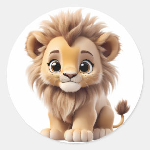 Jungle Adorable Lion Cub Sitting Portrait  Classic Round Sticker