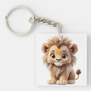 Jungle Adorable Lion Cub Sitting Portrait Key Ring