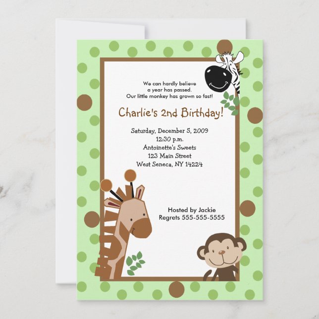 JUNGLE ADVENTURE 5x7 Green Birthday Invitation (Front)