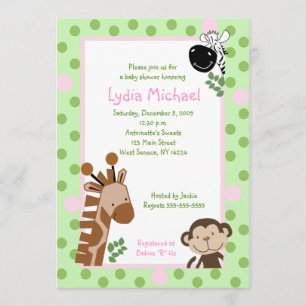 JUNGLE ADVENTURE 5x7 Pink / Green Baby Shower Invitation