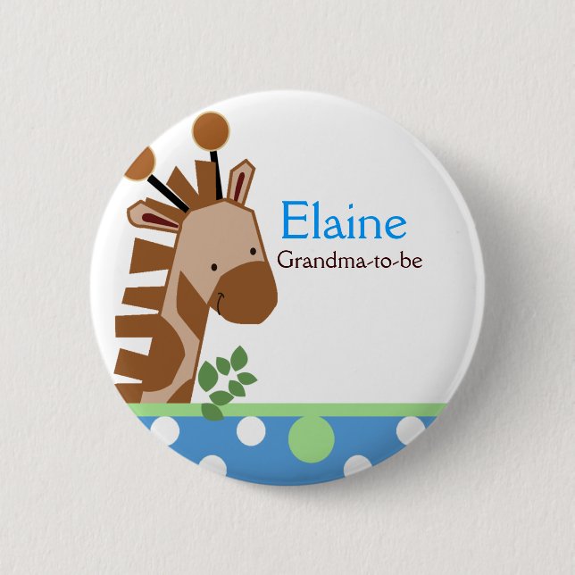 Jungle Adventure Giraffe NAME TAG Custom Button (Front)