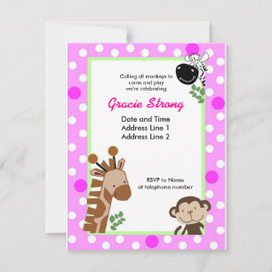 Jungle Adventure Pink Safari Birthday Invitations