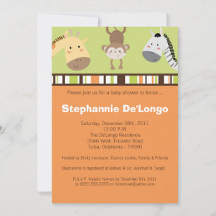 Jungle Adventure Zoo Animal Baby Shower Invitation