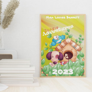 Jungle Adventures with Name Kids Room Poster