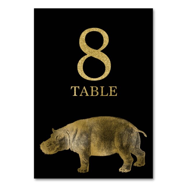 Jungle African Animal Hippo Table Number Card 8 (Front)