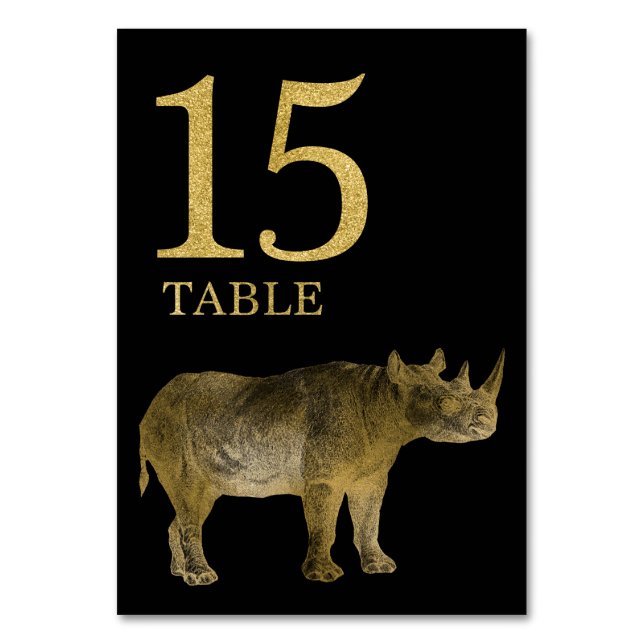 Jungle African Animal Rhino Table Number Card 15 (Front)