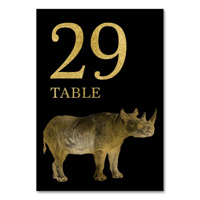 Jungle African Animal Rhino Table Number Card 29 (Front)