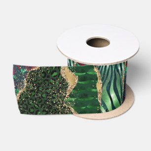 Jungle Agate   Animal Print Geode Pattern Satin Ribbon