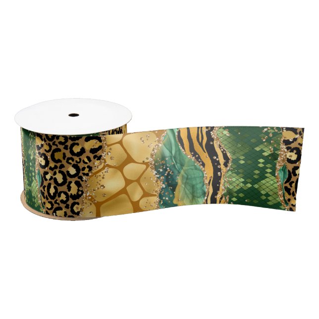 Jungle Agate | Wild Glam Texture Pattern Satin Ribbon (Spool)